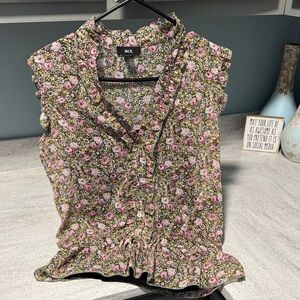 BCX Floral Ruffle Blouse - Pink and Black